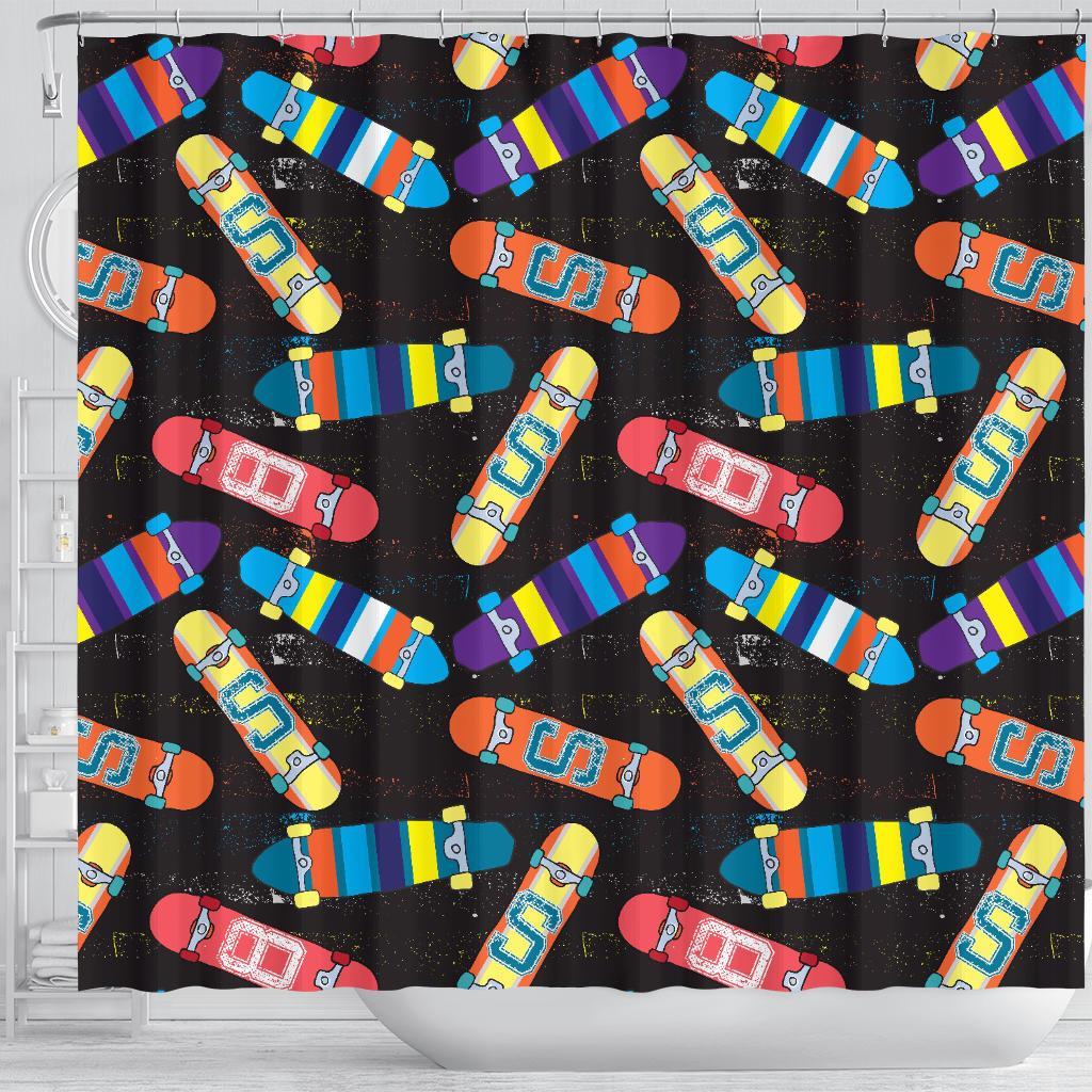 Skateboard Colorful Pattern Print Bathroom Shower Curtain-grizzshop