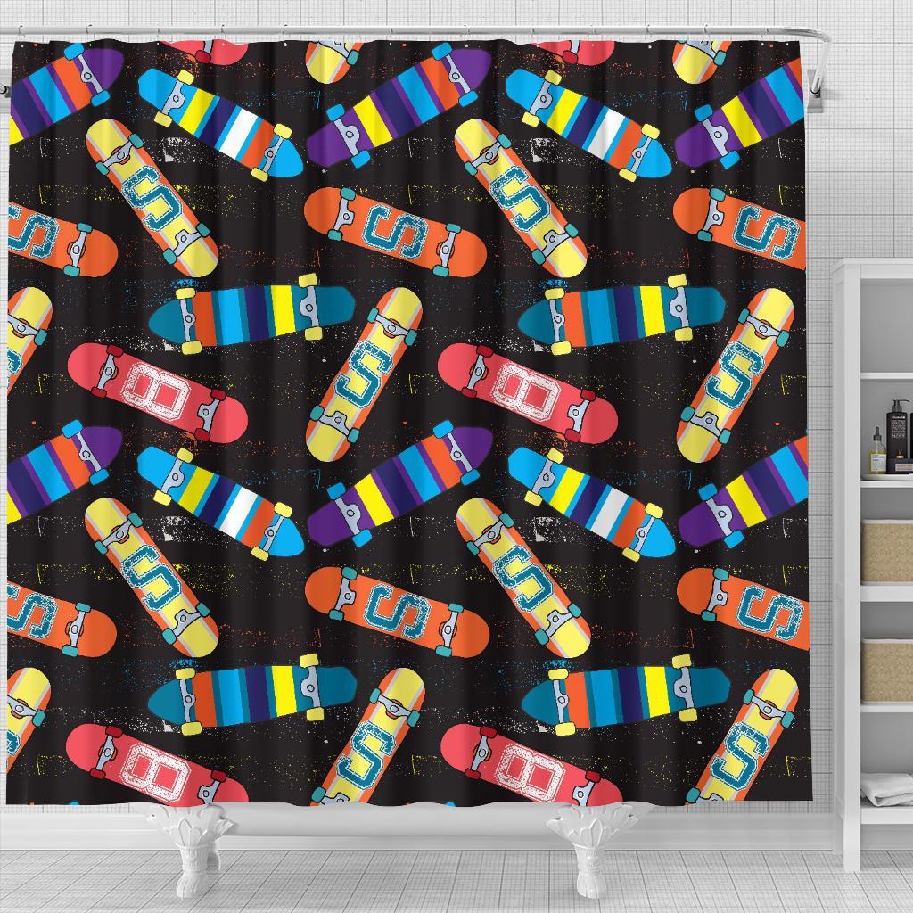 Skateboard Colorful Pattern Print Bathroom Shower Curtain-grizzshop