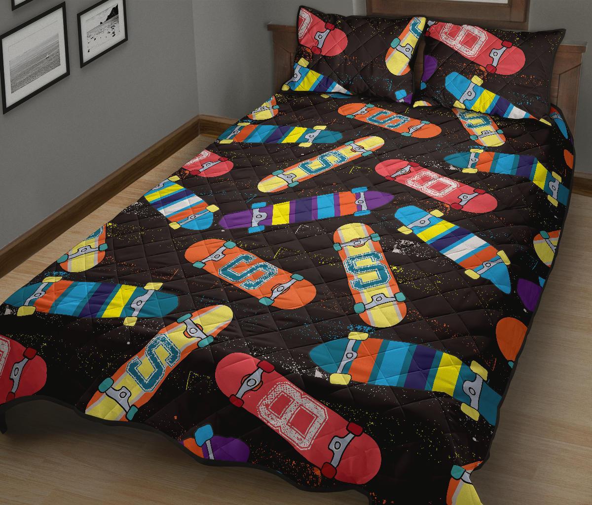 Skateboard Colorful Pattern Print Bed Set Quilt-grizzshop