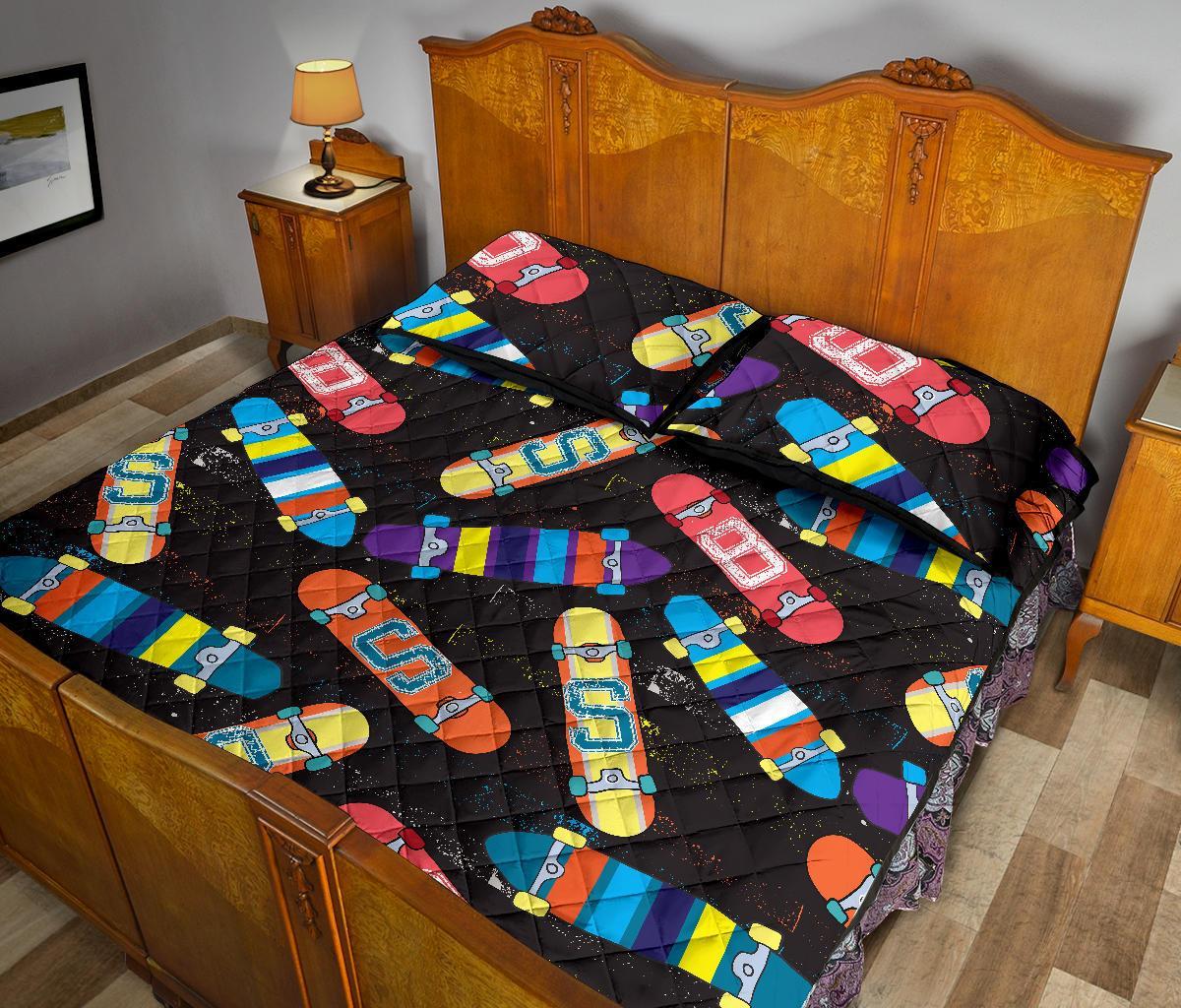 Skateboard Colorful Pattern Print Bed Set Quilt-grizzshop