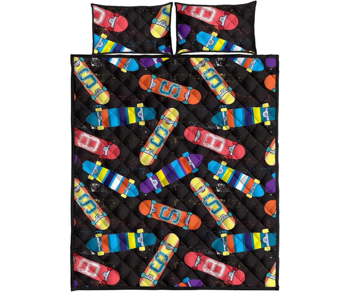 Skateboard Colorful Pattern Print Bed Set Quilt-grizzshop