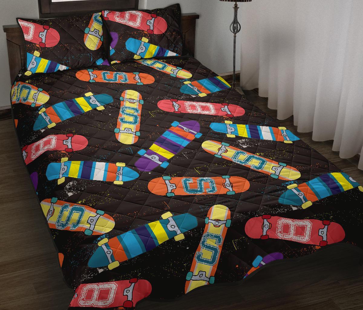 Skateboard Colorful Pattern Print Bed Set Quilt-grizzshop