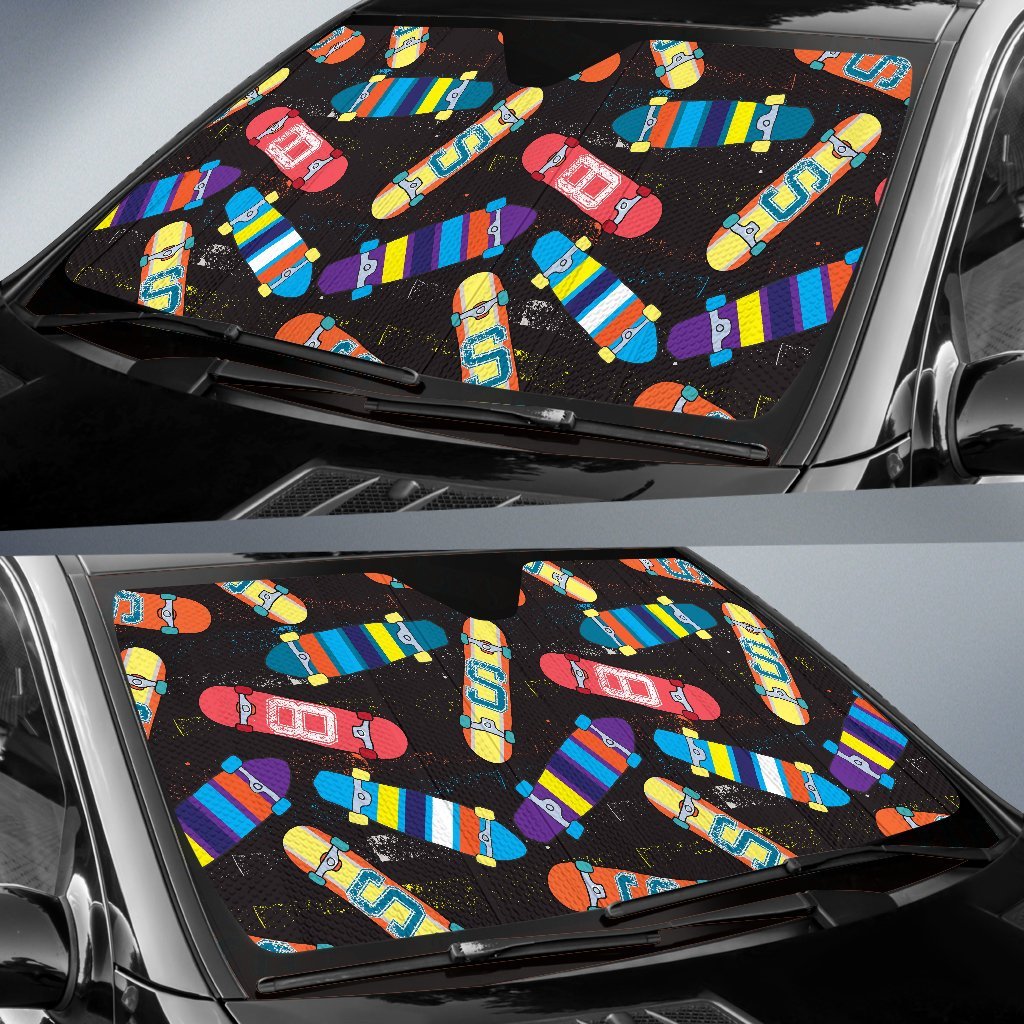 Skateboard Colorful Pattern Print Car Sun Shade-grizzshop