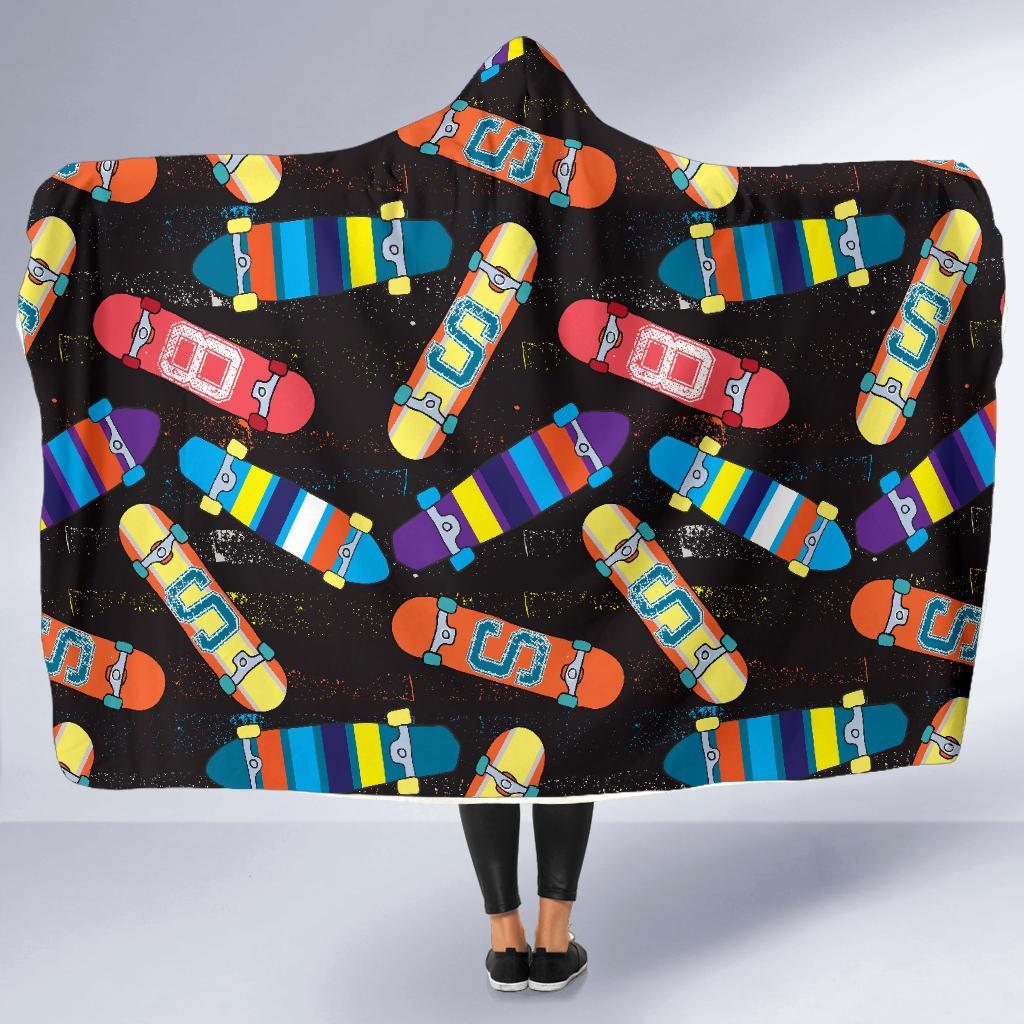 Skateboard Colorful Pattern Print Hooded Blanket-grizzshop