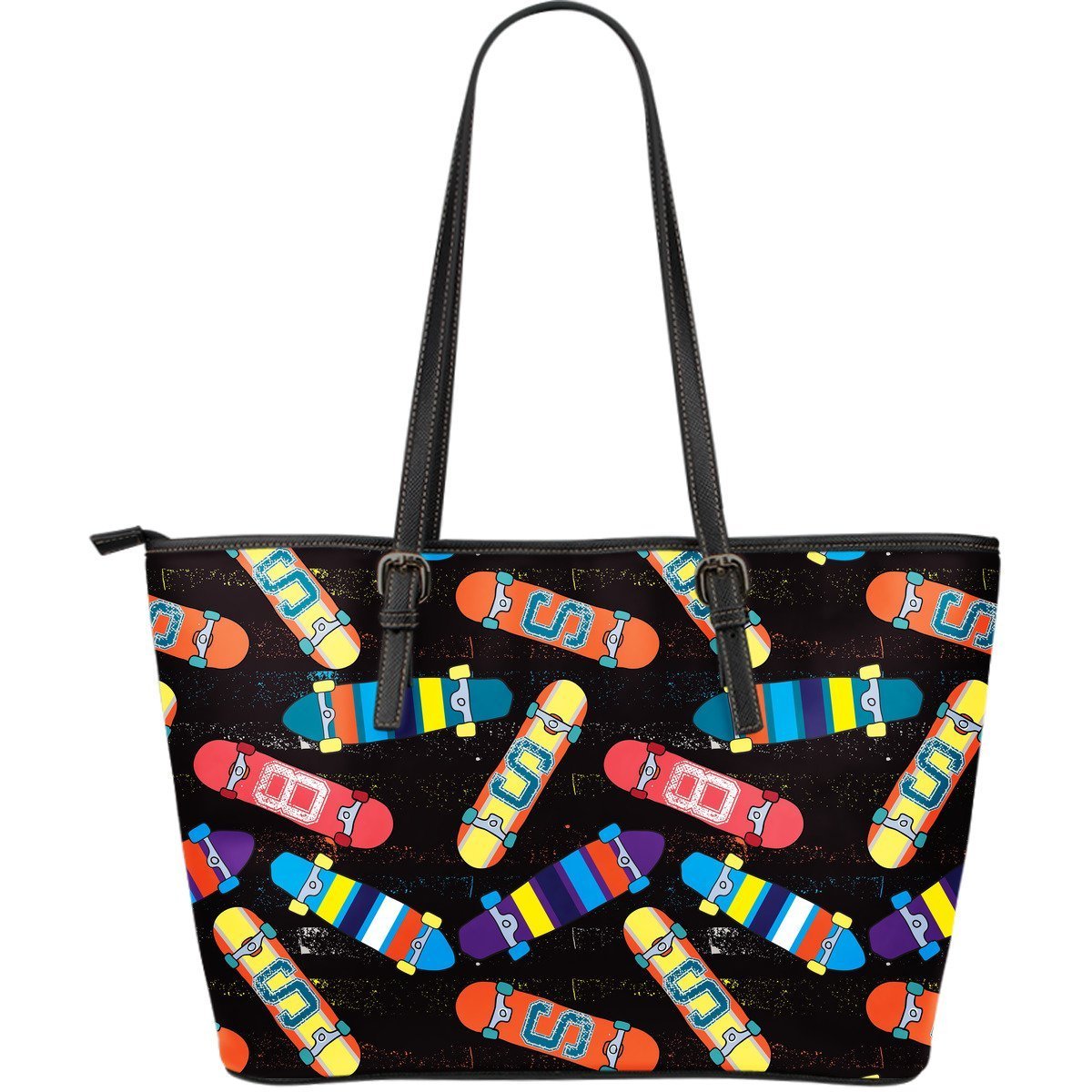 Skateboard Colorful Pattern Print Leather Tote Bag-grizzshop