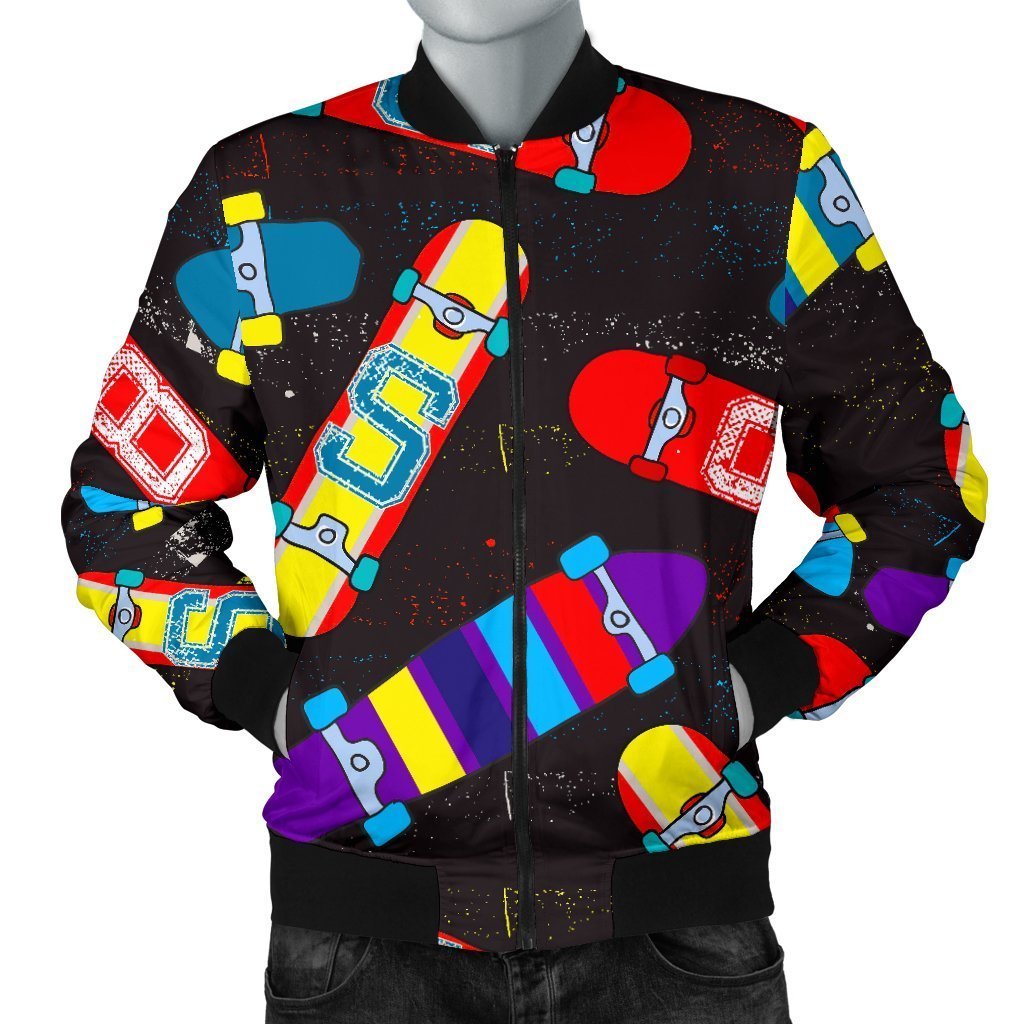 Skateboard Colorful Pattern Print Men's Bomber Jacket-grizzshop