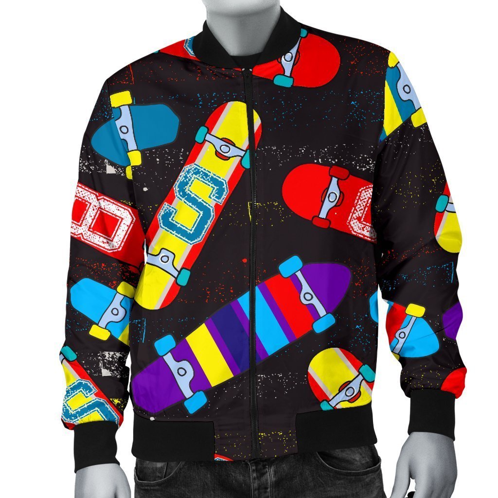 Skateboard Colorful Pattern Print Men's Bomber Jacket-grizzshop