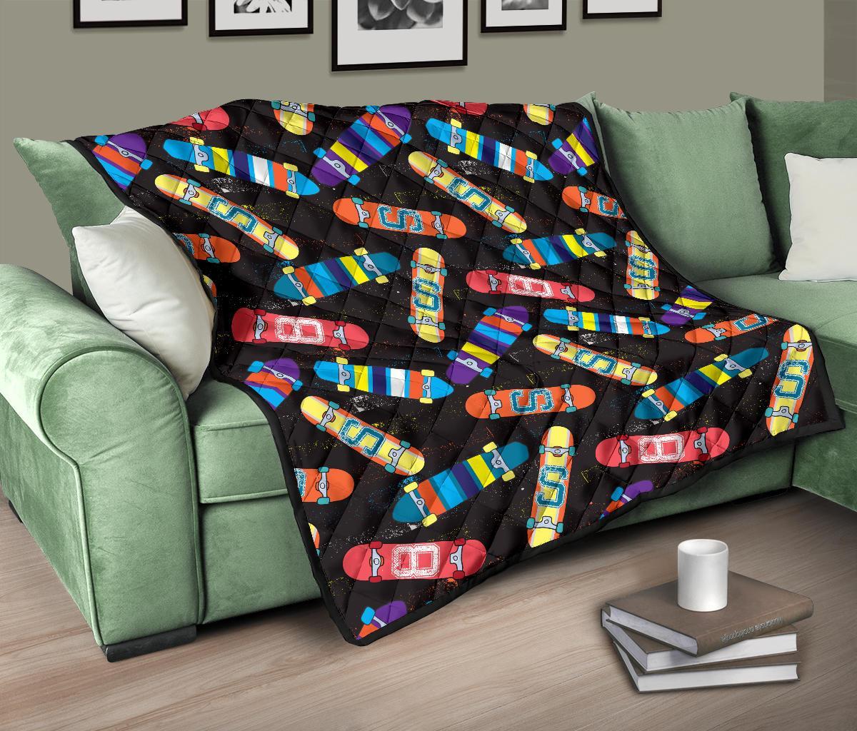 Skateboard Colorful Pattern Print Quilt-grizzshop