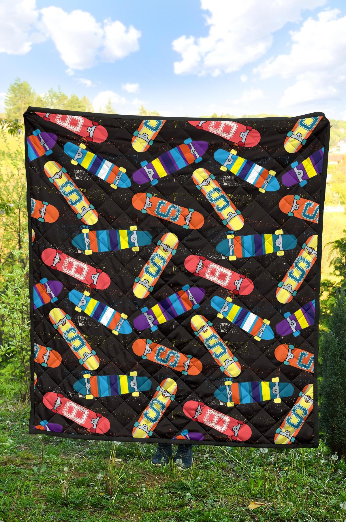 Skateboard Colorful Pattern Print Quilt-grizzshop