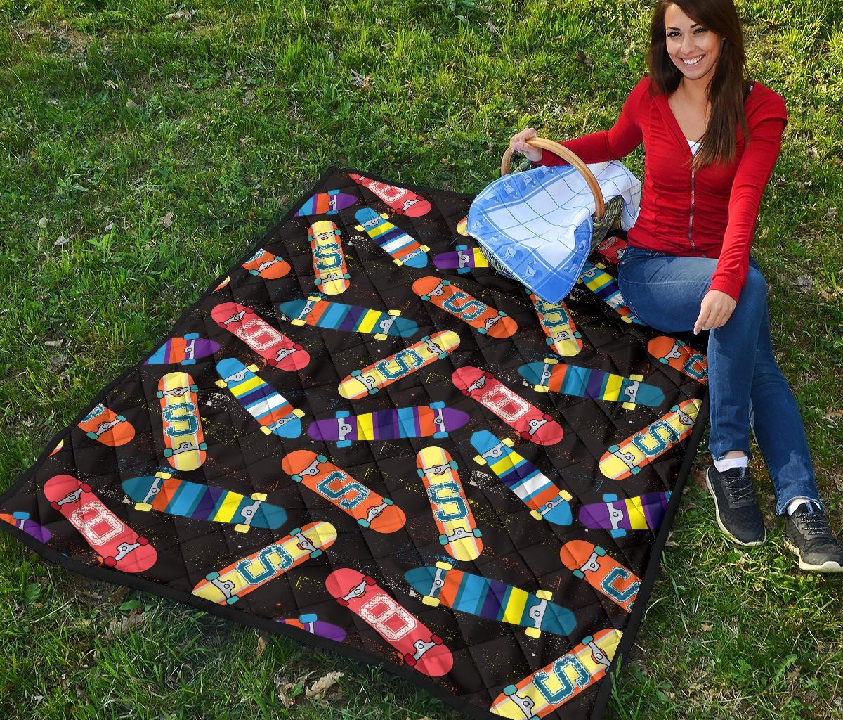 Skateboard Colorful Pattern Print Quilt-grizzshop