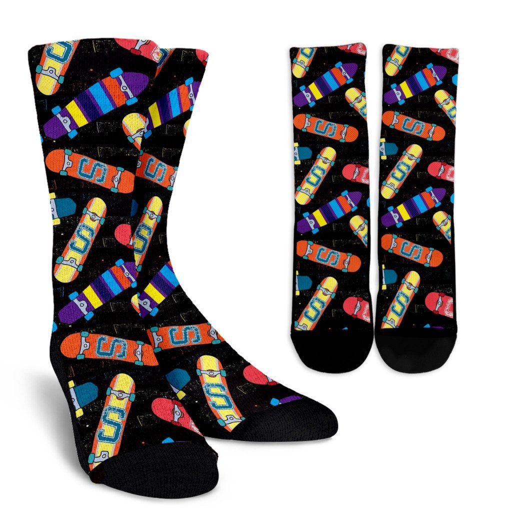 Skateboard Colorful Pattern Print Unisex Crew Socks-grizzshop