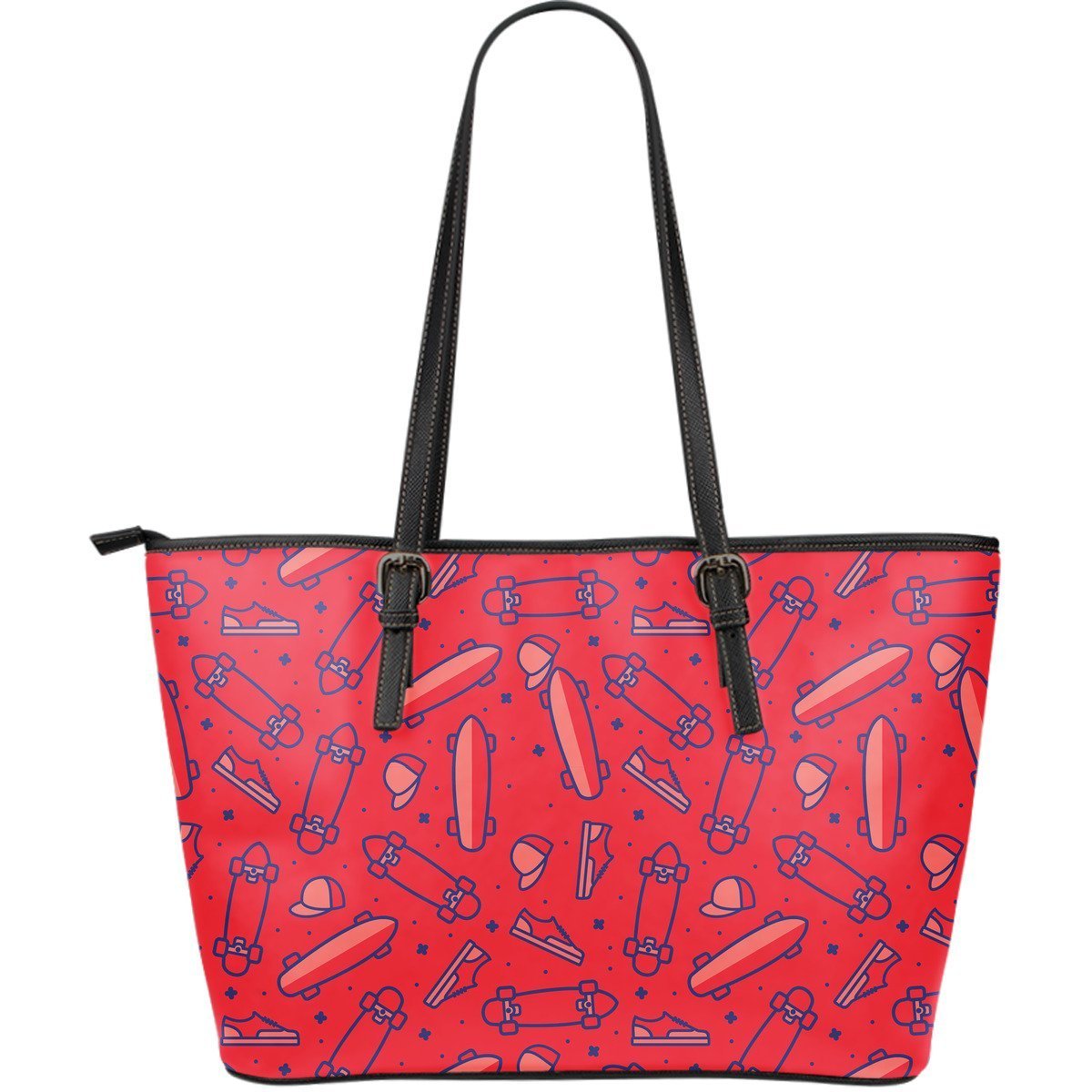 Skateboard Pattern Print Leather Tote Bag-grizzshop
