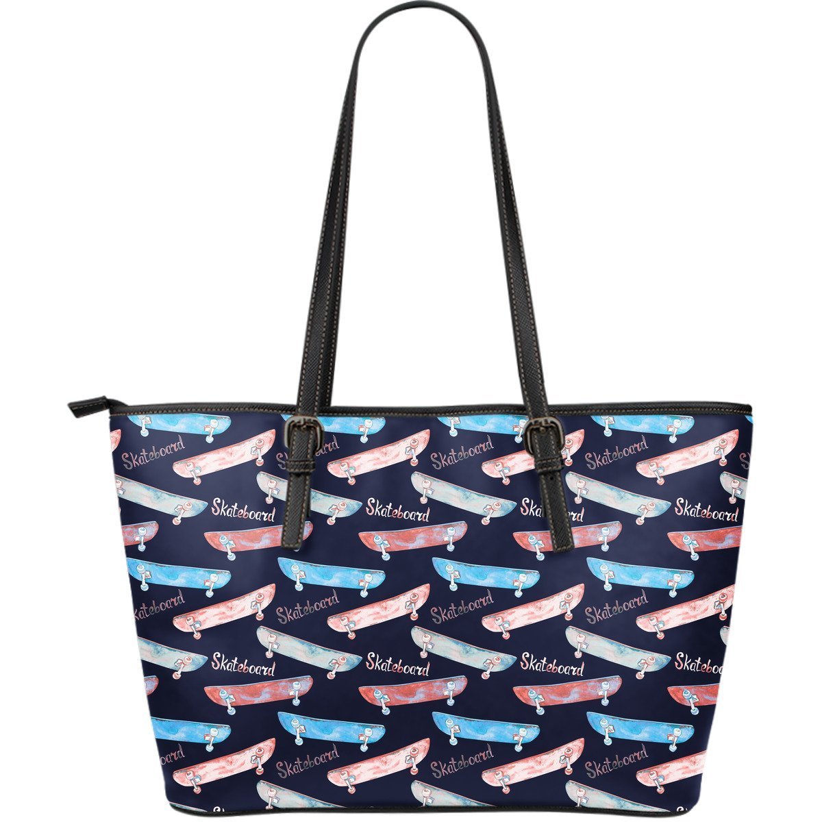 Skateboard Print Pattern Leather Tote Bag-grizzshop