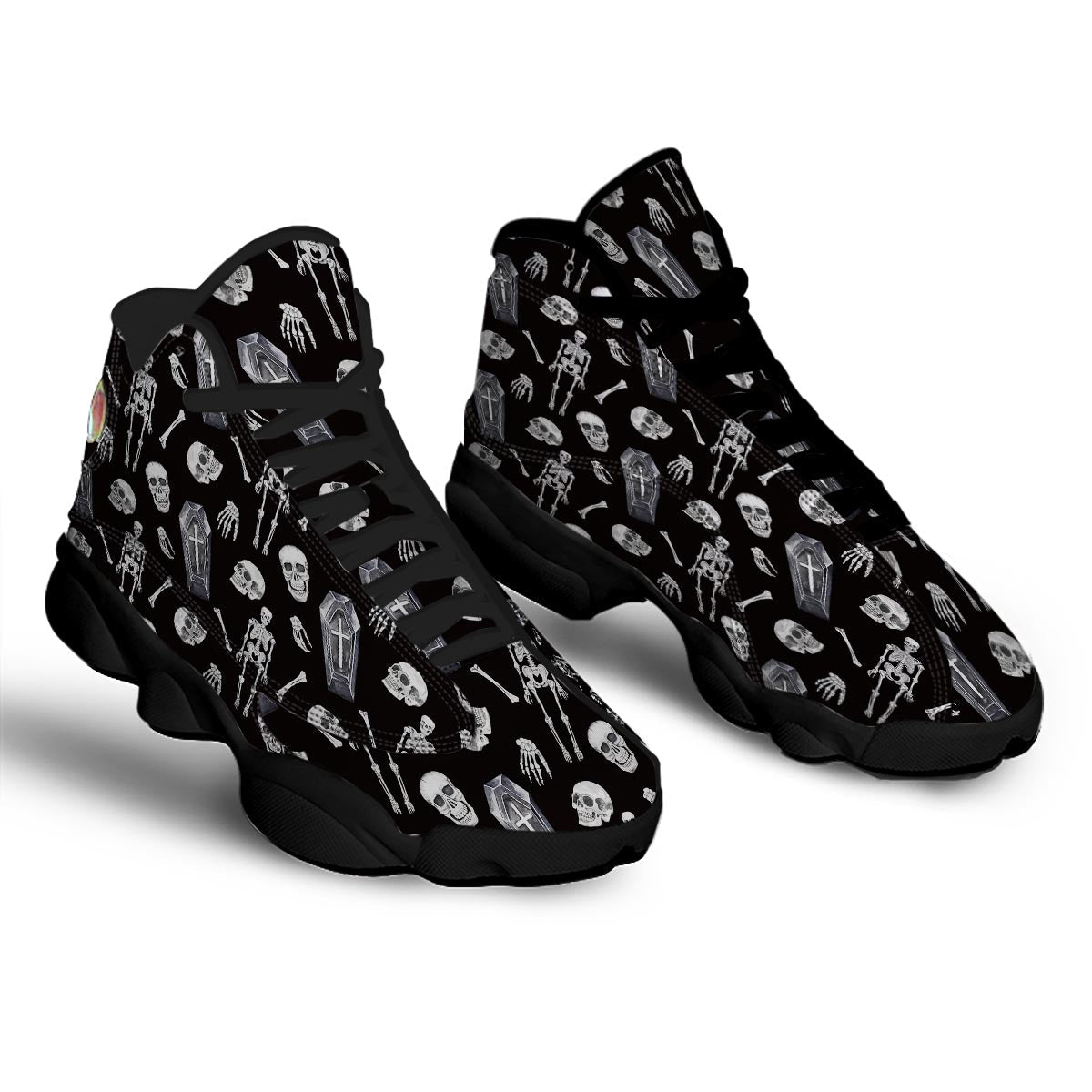 Skeleton And Tomb Print Pattern Black Basketball Shoes-grizzshop