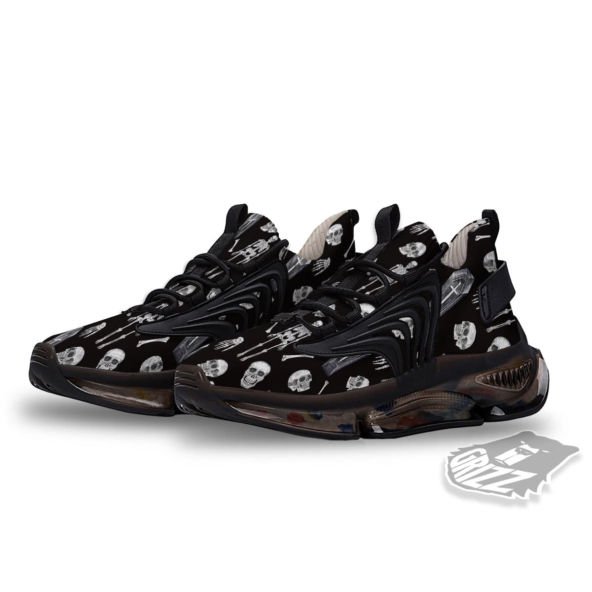 Skeleton And Tomb Print Pattern Black Gym Shoes-grizzshop