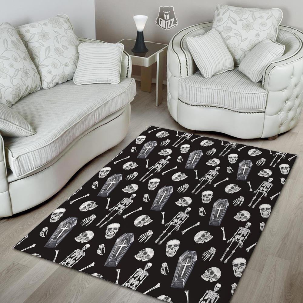 Skeleton And Tomb Print Pattern Floor Mat-grizzshop