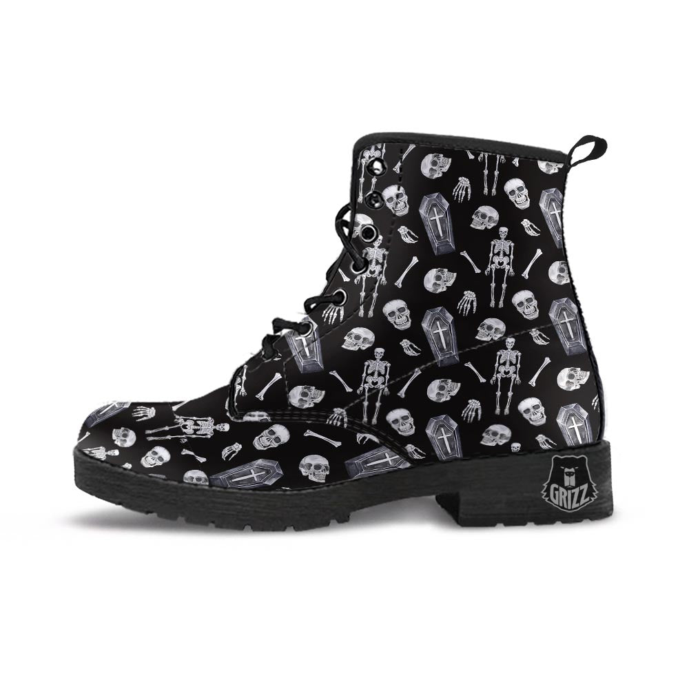 Skeleton And Tomb Print Pattern Leather Boots-grizzshop