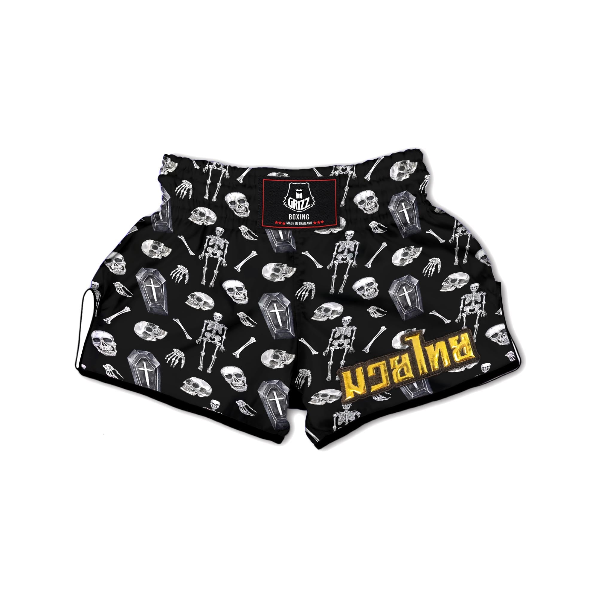 Skeleton And Tomb Print Pattern Muay Thai Boxing Shorts-grizzshop