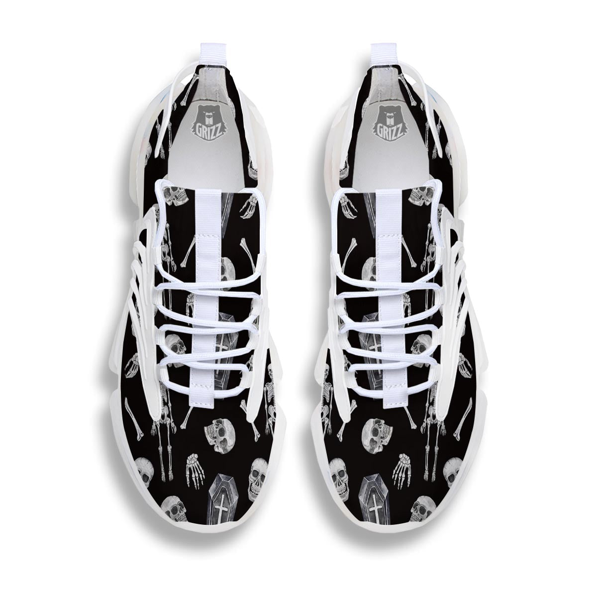 Skeleton And Tomb Print Pattern White Gym Shoes-grizzshop