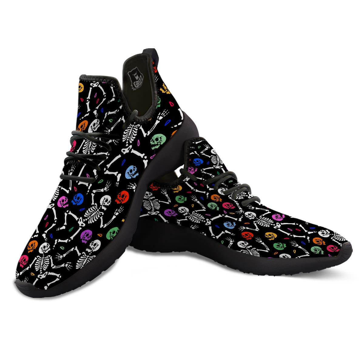 Skeleton Dancing Trippy Print Pattern Black Athletic Shoes-grizzshop
