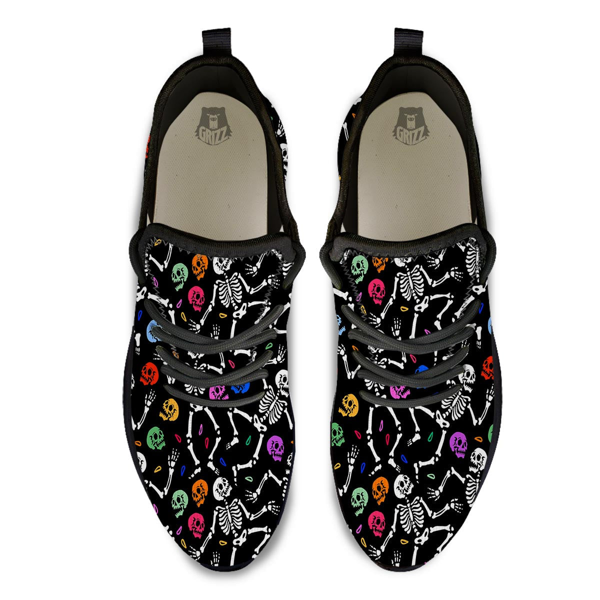 Skeleton Dancing Trippy Print Pattern Black Athletic Shoes-grizzshop