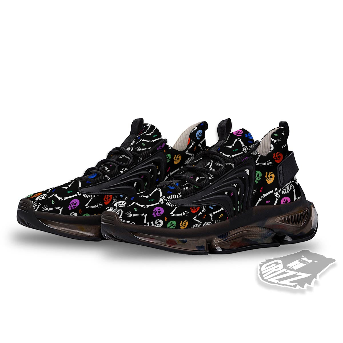 Skeleton Dancing Trippy Print Pattern Black Gym Shoes-grizzshop