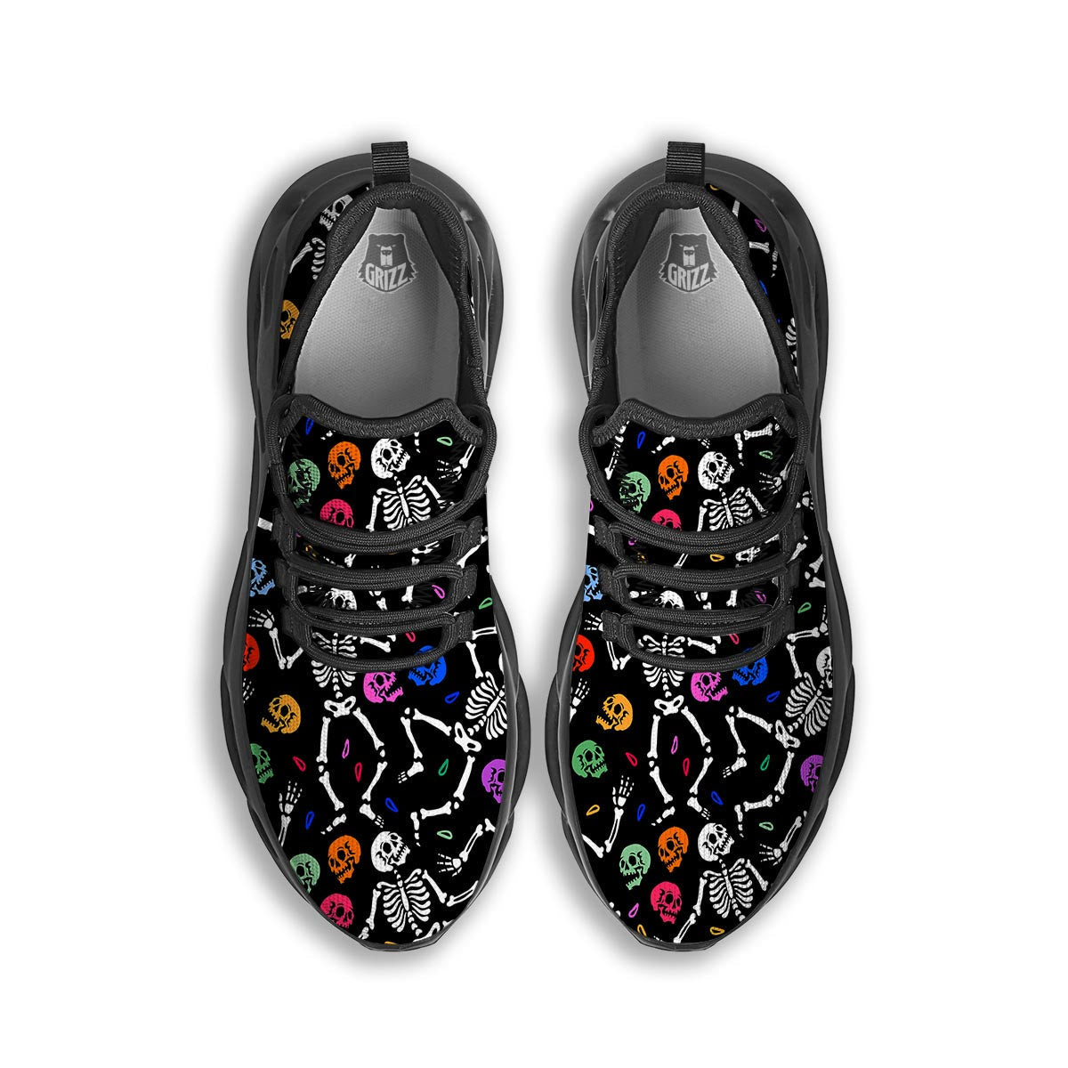 Skeleton Dancing Trippy Print Pattern Black Running Shoes-grizzshop