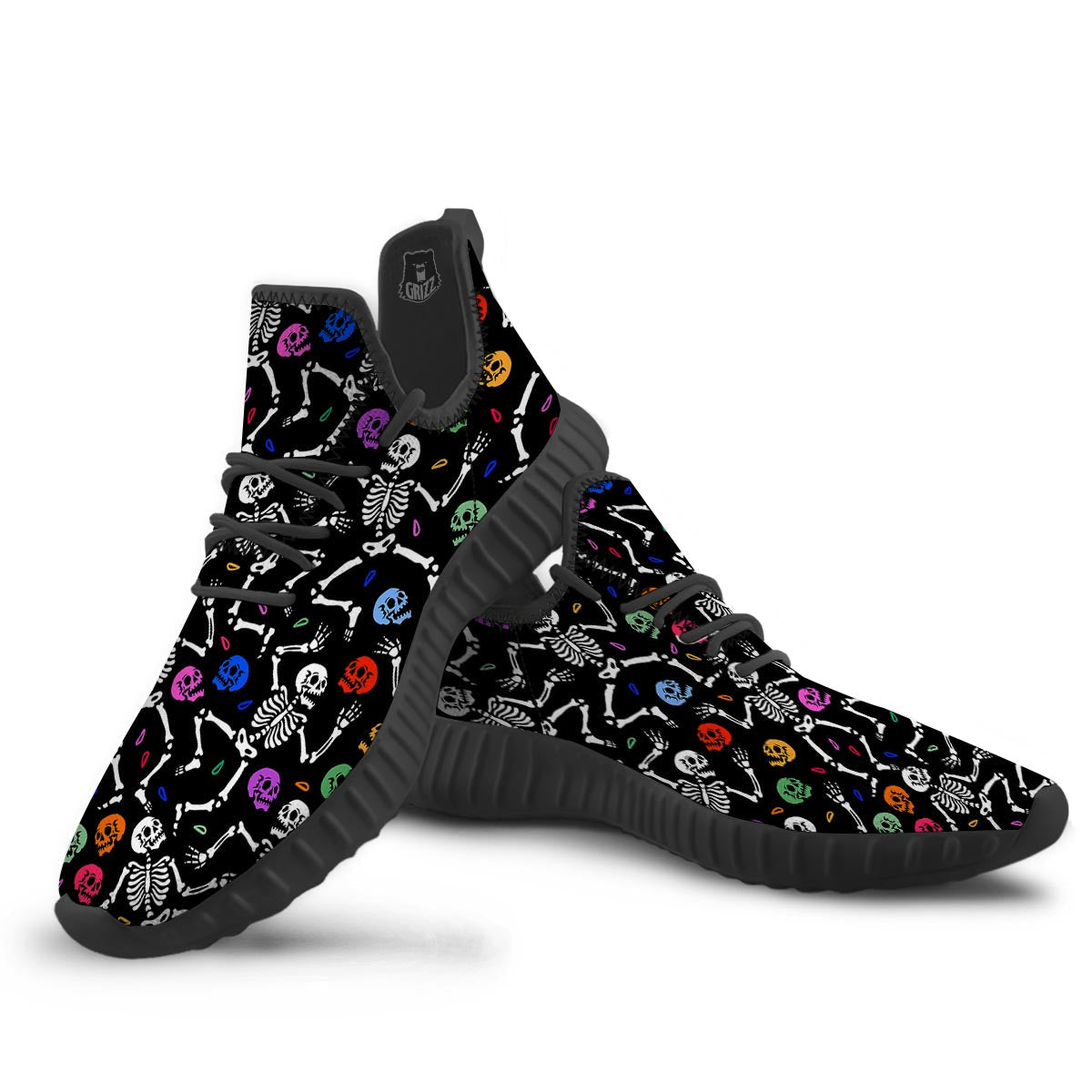 Skeleton Dancing Trippy Print Pattern Black Walking Shoes-grizzshop
