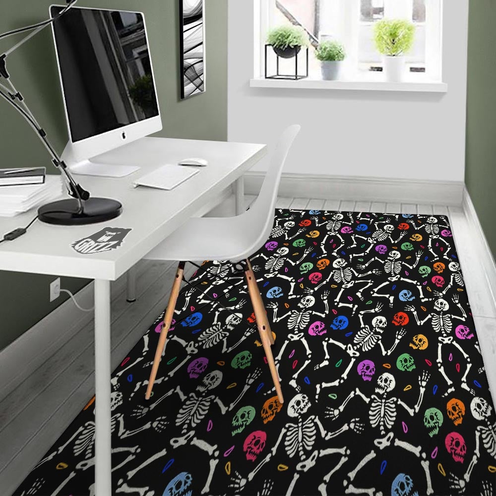 Skeleton Dancing Trippy Print Pattern Floor Mat-grizzshop