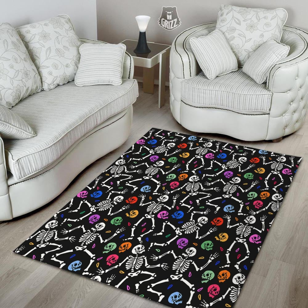 Skeleton Dancing Trippy Print Pattern Floor Mat-grizzshop