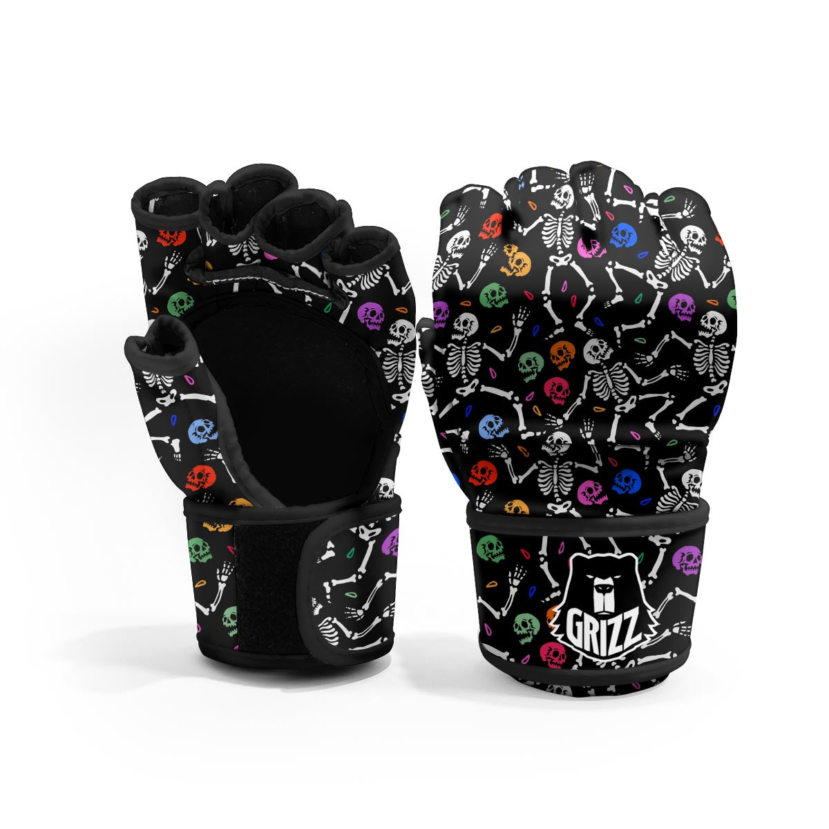Skeleton Dancing Trippy Print Pattern MMA Gloves-grizzshop