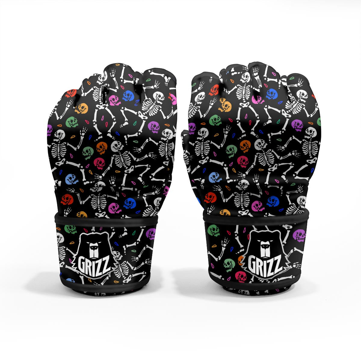 Skeleton Dancing Trippy Print Pattern MMA Gloves-grizzshop