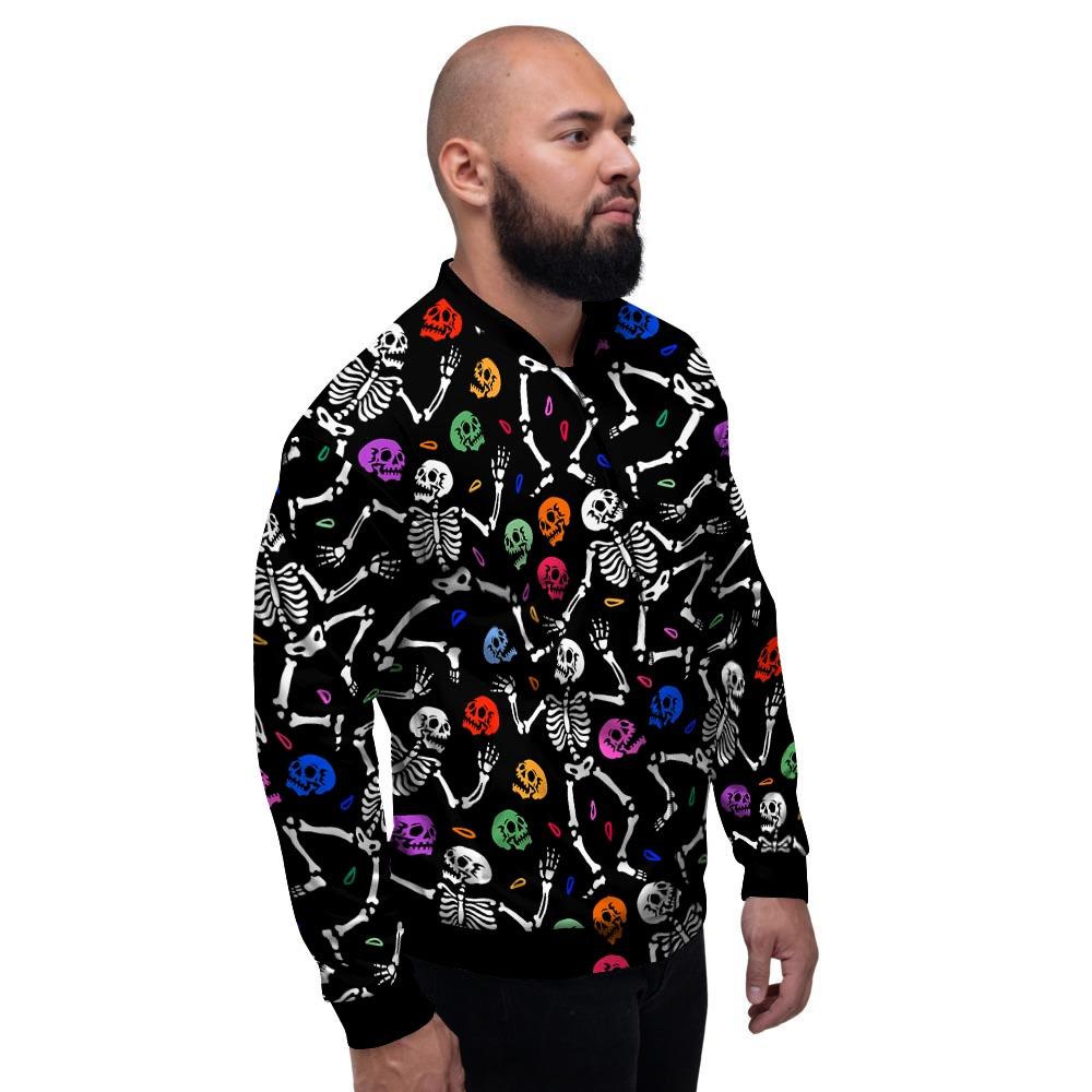 Skeleton Dancing Trippy Print Pattern Men's Bomber Jacket-grizzshop