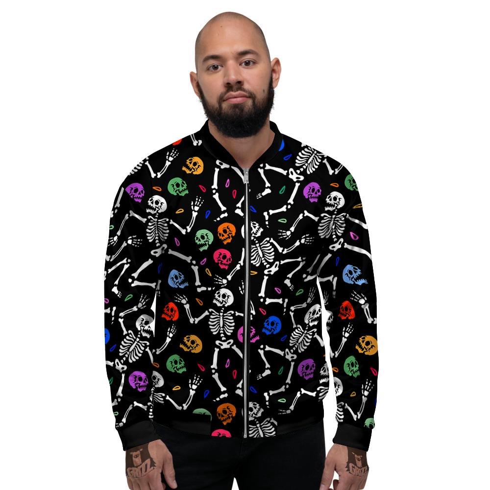 Skeleton Dancing Trippy Print Pattern Men's Bomber Jacket-grizzshop