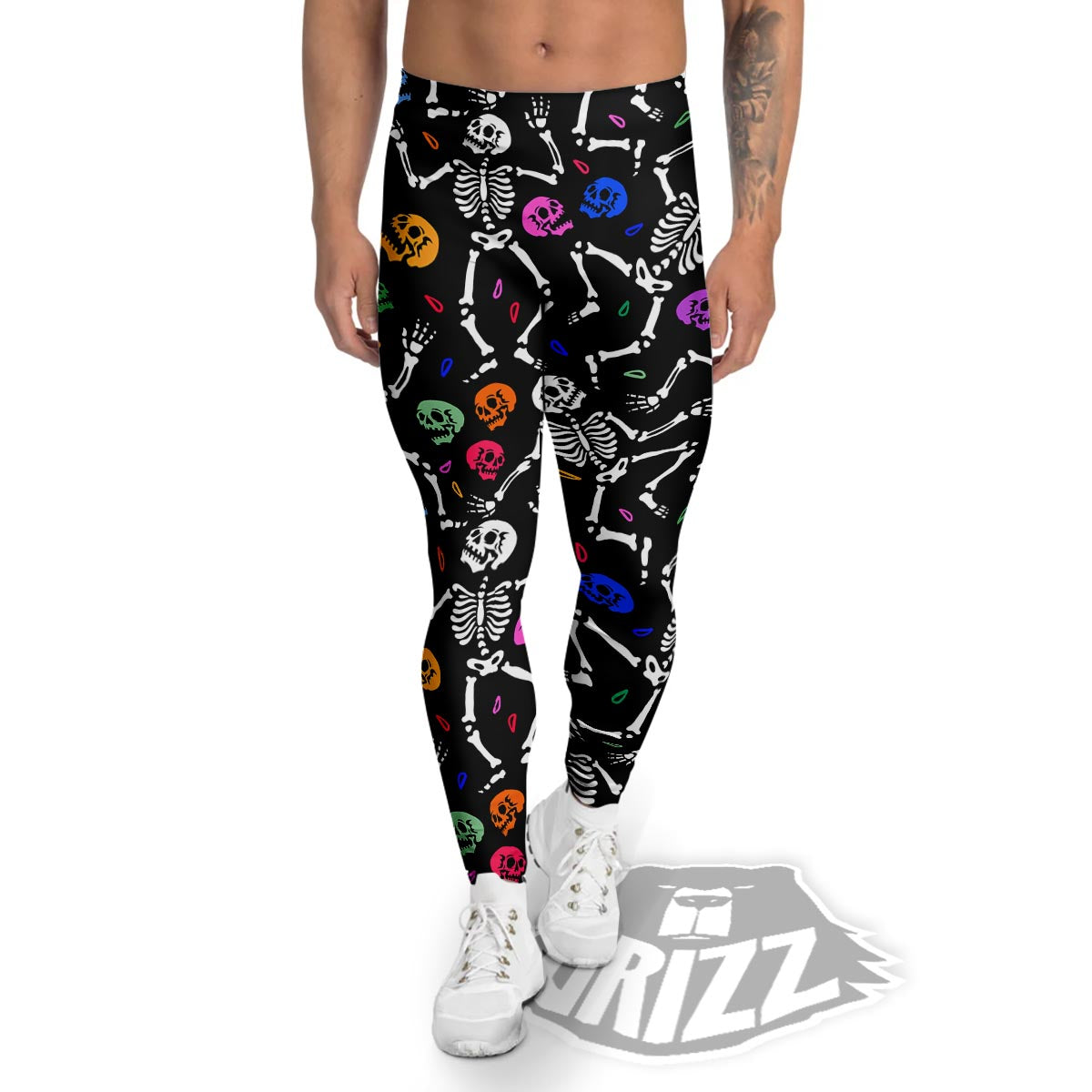 Skeleton Dancing Trippy Print Pattern Men's Leggings-grizzshop