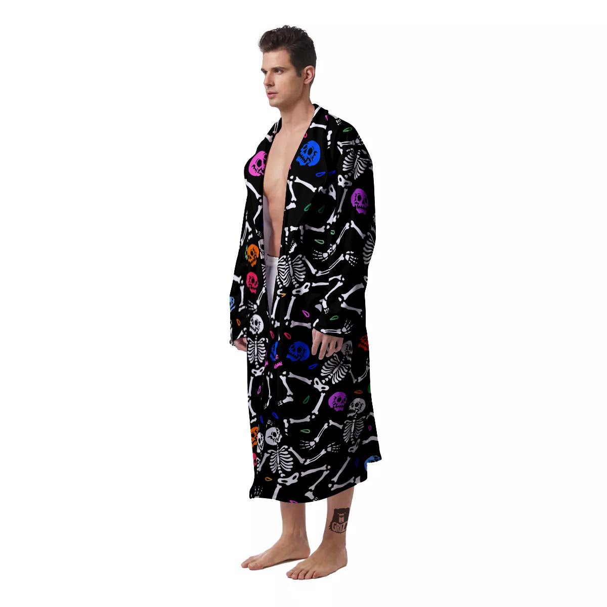 Skeleton Dancing Trippy Print Pattern Men's Robe-grizzshop