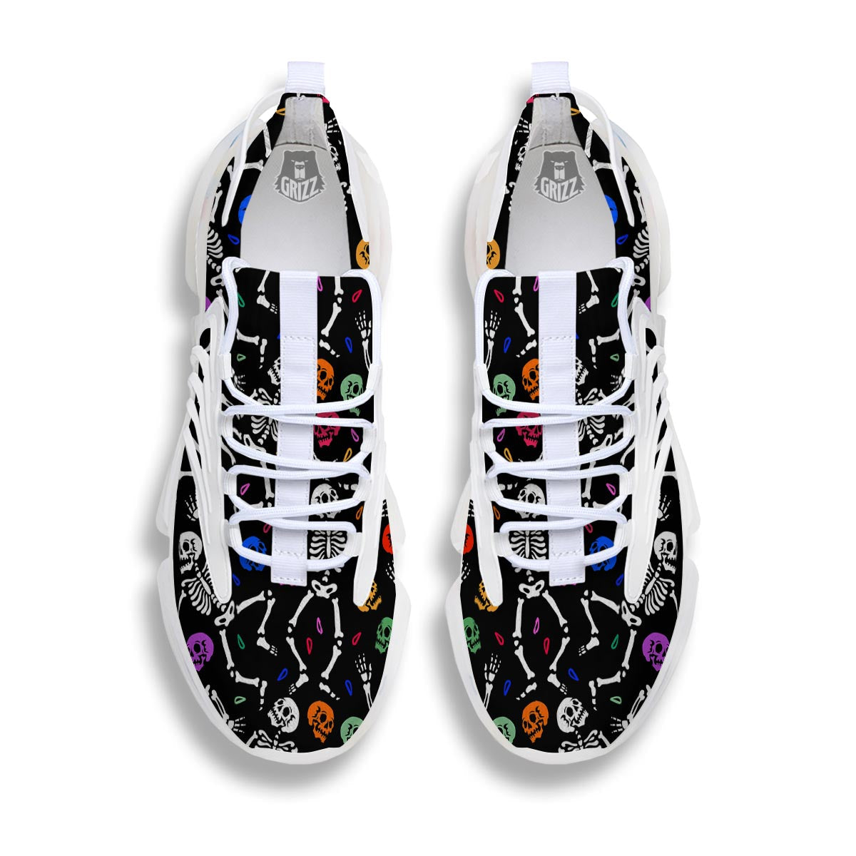 Skeleton Dancing Trippy Print Pattern White Gym Shoes-grizzshop