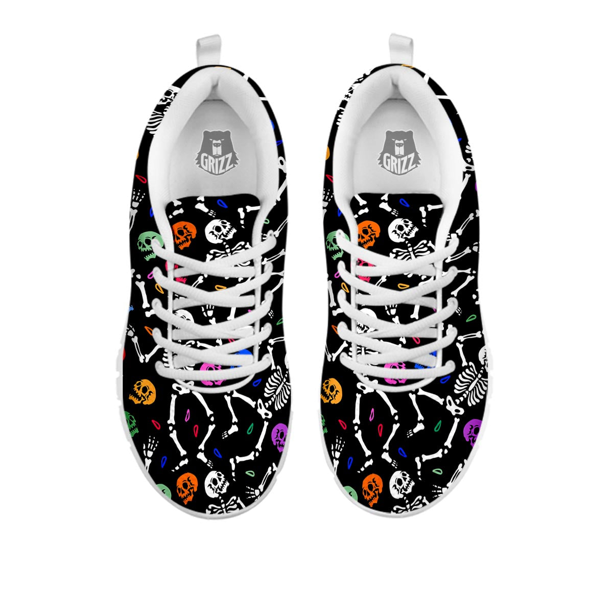 Skeleton Dancing Trippy Print Pattern White Sneaker-grizzshop
