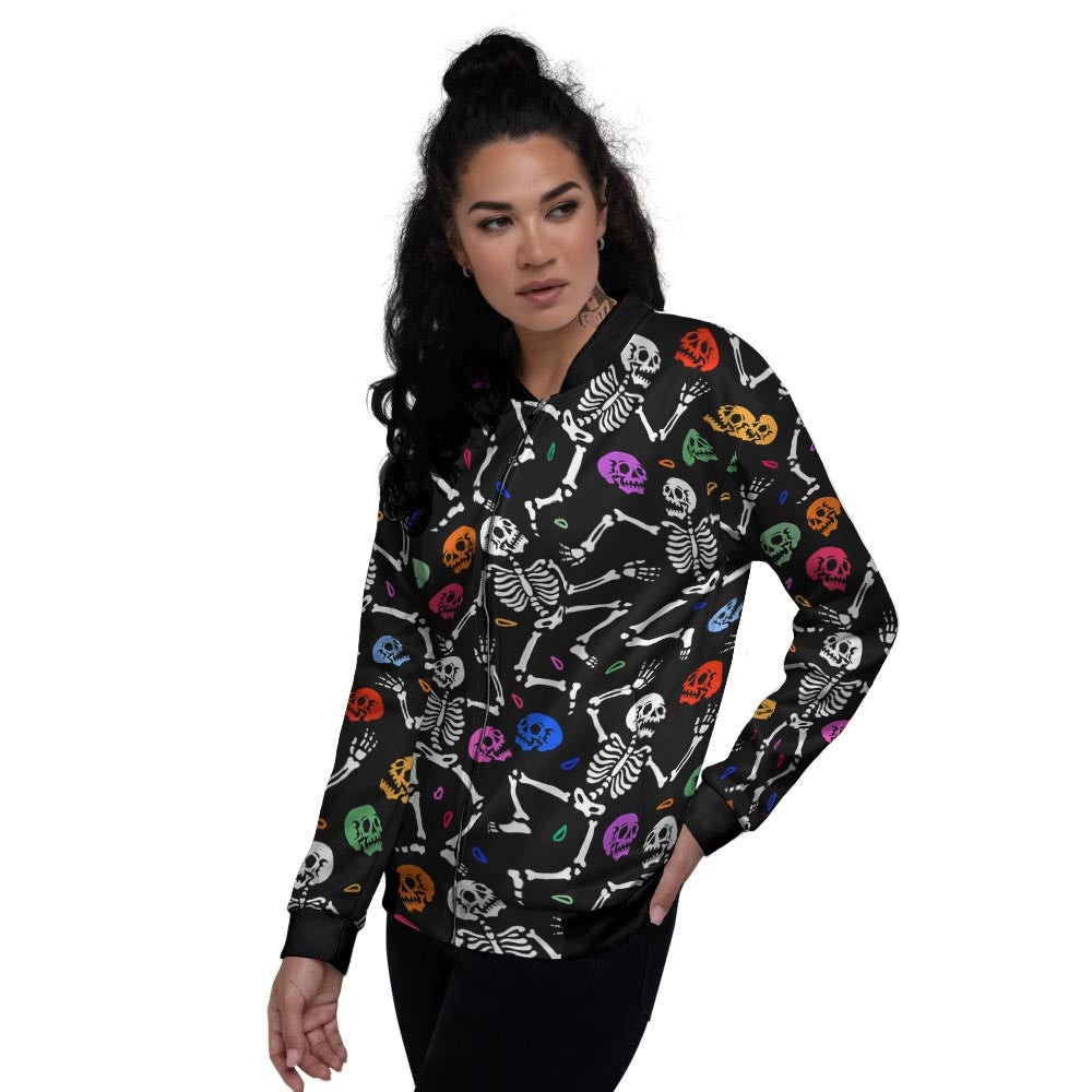 Skeleton Dancing Trippy Print Pattern Women's Bomber Jacket-grizzshop