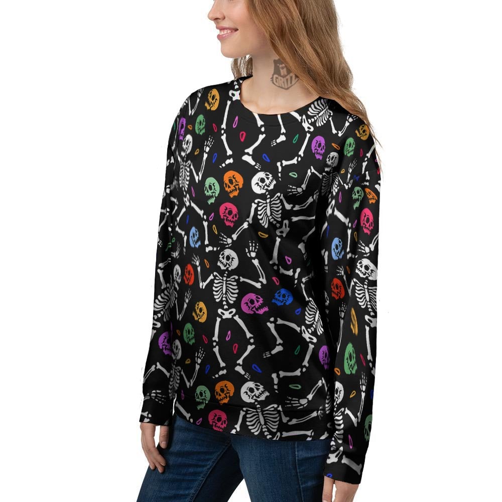 Skeleton Dancing Trippy Print Pattern Women's Sweatshirt-grizzshop