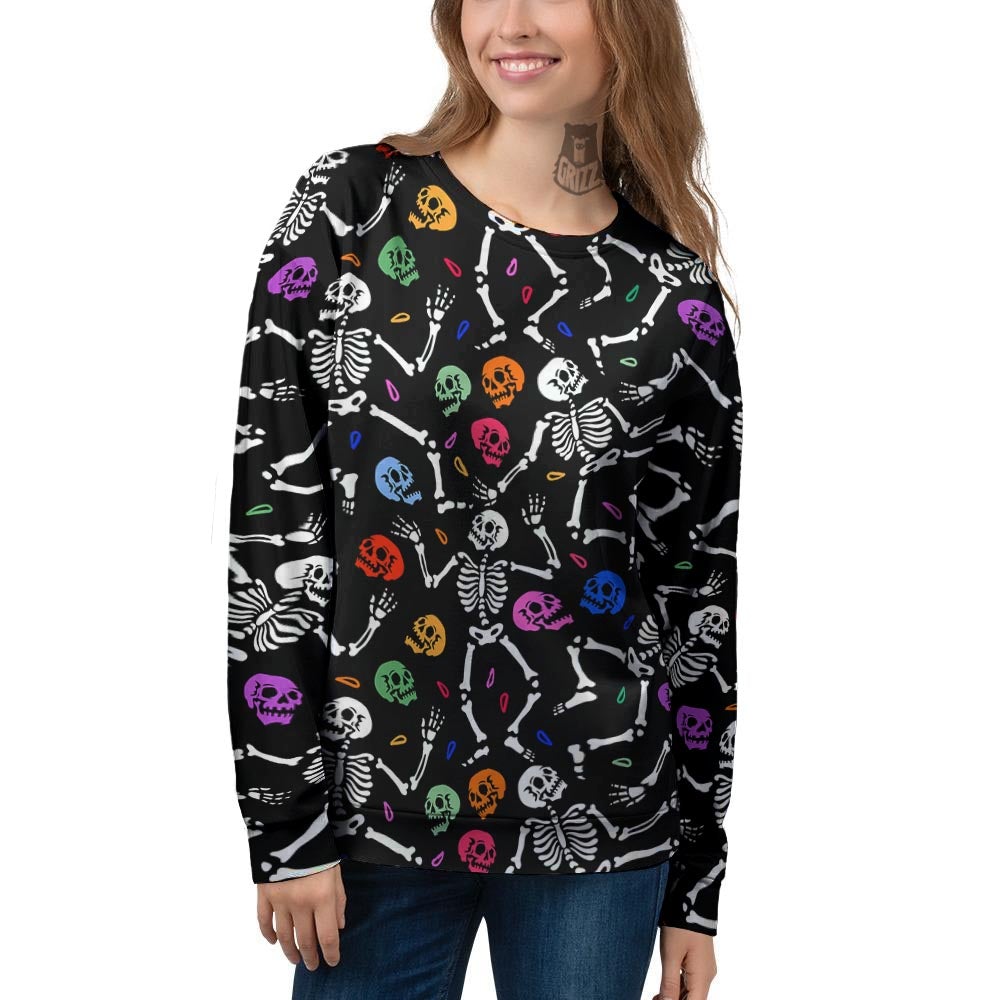 Skeleton Dancing Trippy Print Pattern Women's Sweatshirt-grizzshop