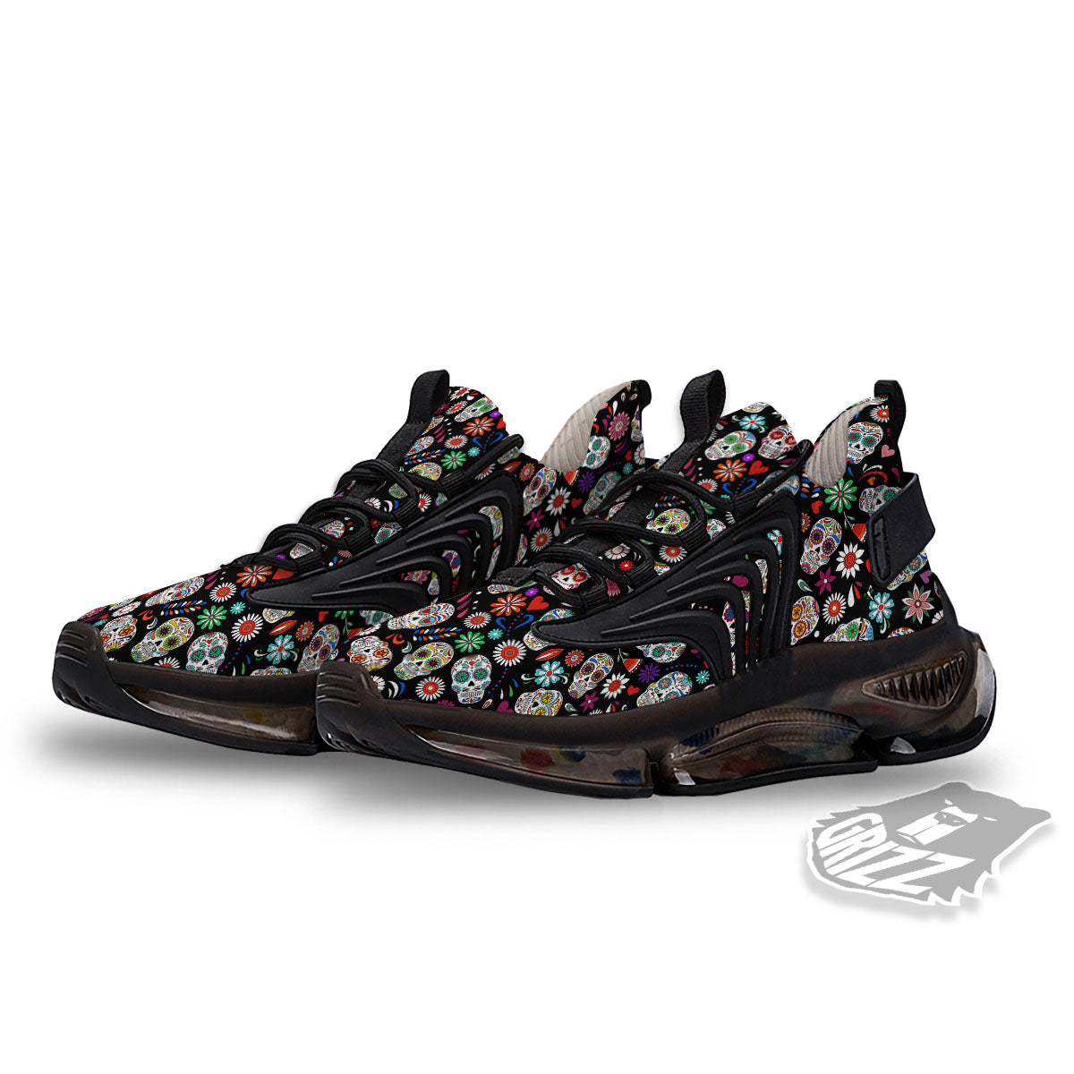 Skeleton Day Of The Dead Print Pattern Black Gym Shoes-grizzshop