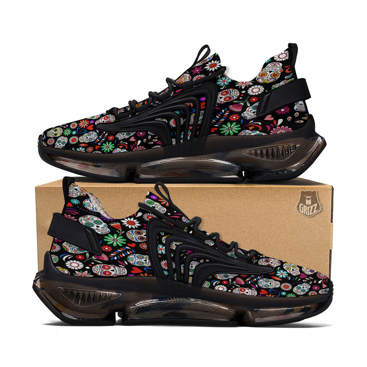 Skeleton Day Of The Dead Print Pattern Black Gym Shoes-grizzshop