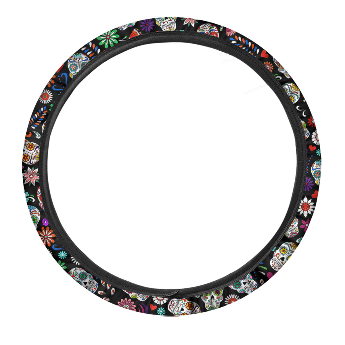 Skeleton Day Of The Dead Print Pattern Car Steering Wheel Cover-grizzshop