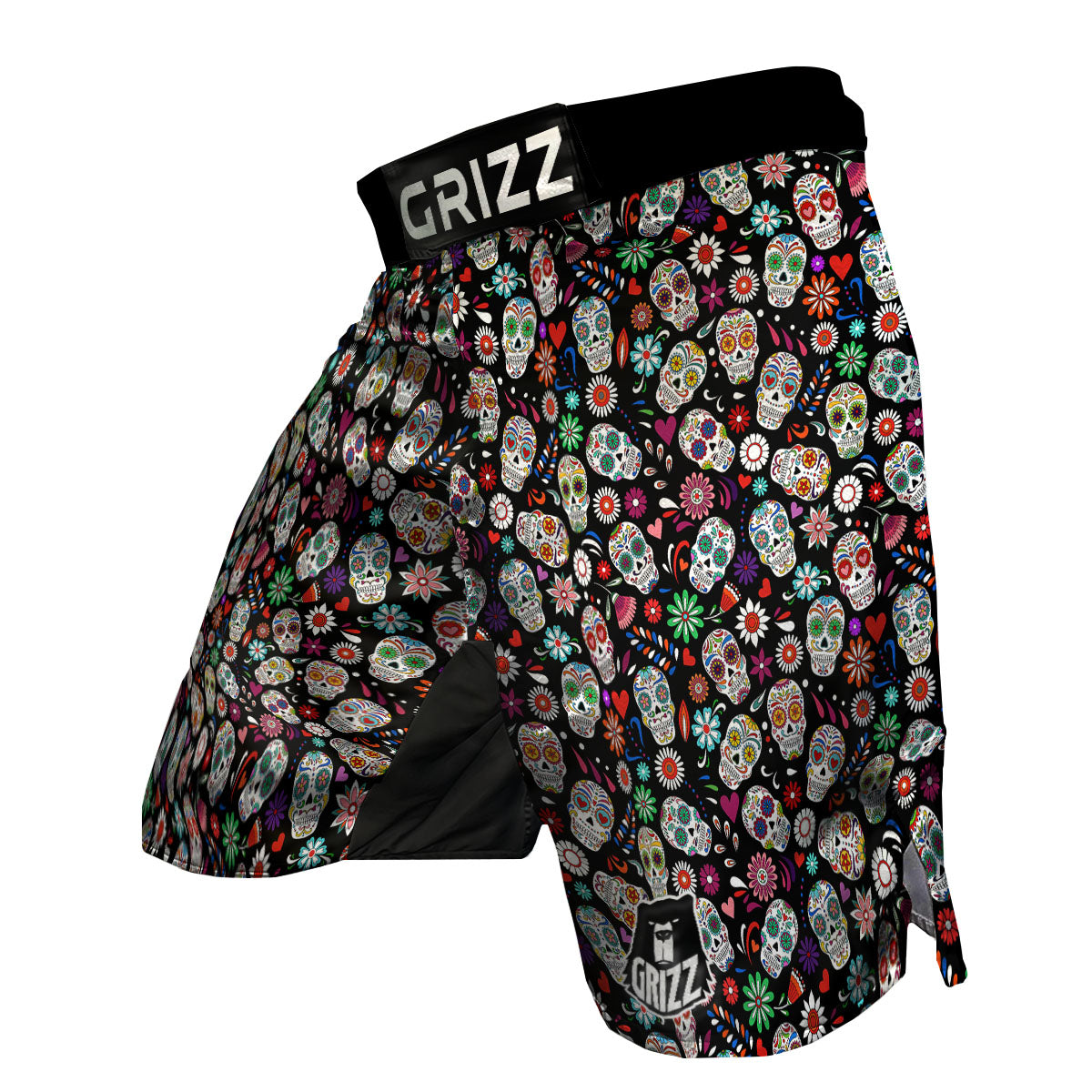 Skeleton Day Of The Dead Print Pattern MMA Shorts-grizzshop