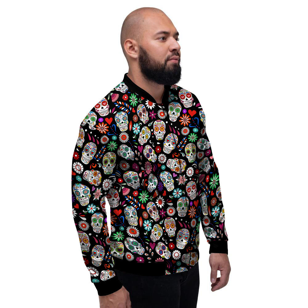 Skeleton Day Of The Dead Print Pattern Men's Bomber Jacket-grizzshop