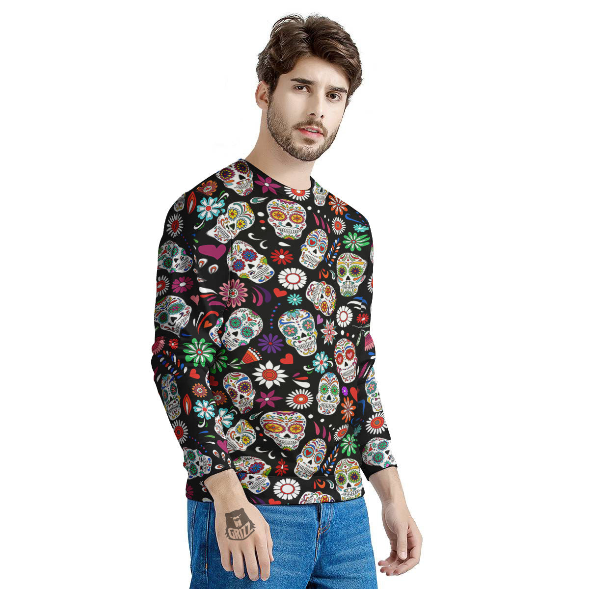 Skeleton Day Of The Dead Print Pattern Men's Sweatshirt-grizzshop