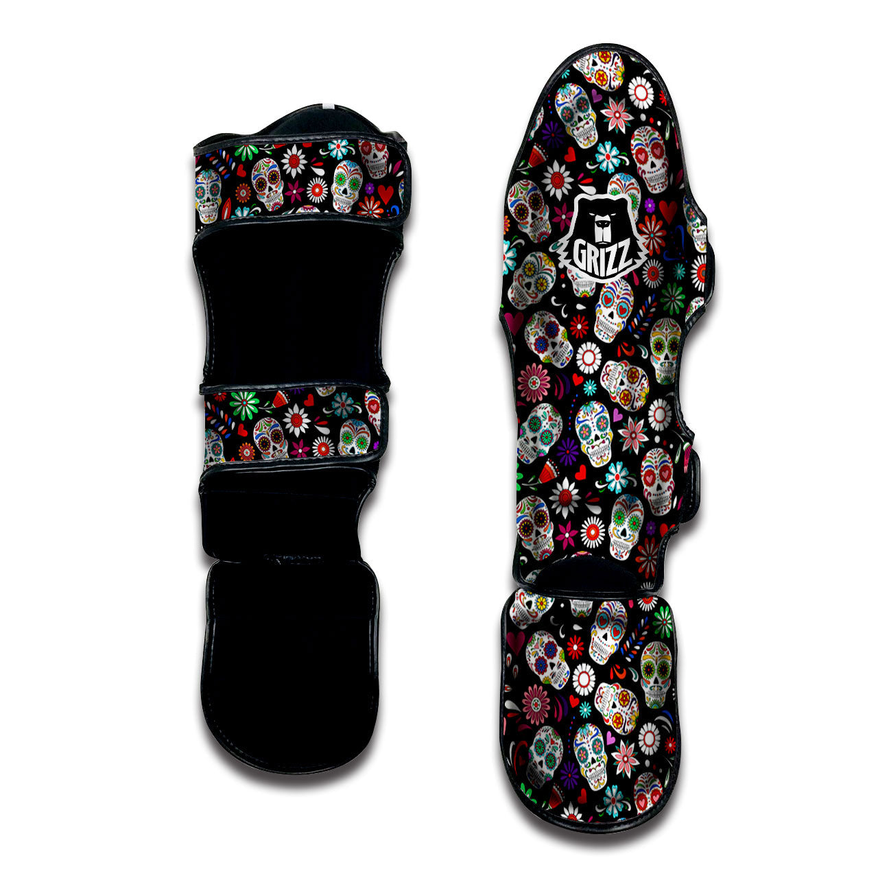 Skeleton Day Of The Dead Print Pattern Muay Thai Shin Guards-grizzshop