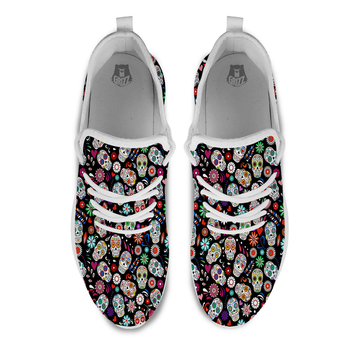 Skeleton Day Of The Dead Print Pattern White Athletic Shoes-grizzshop