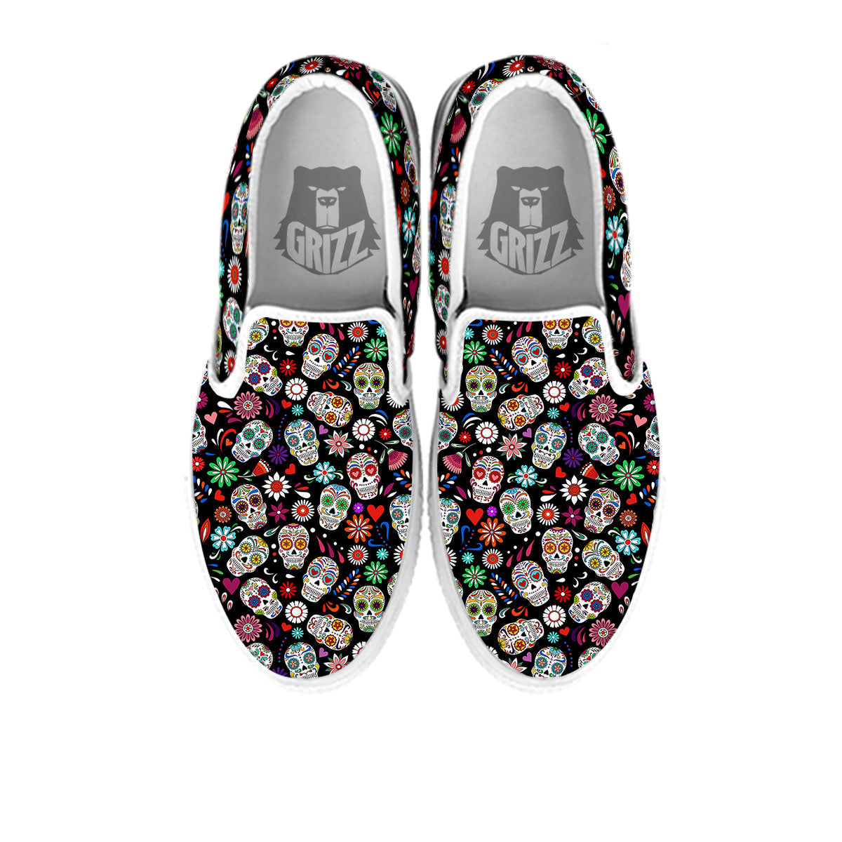 Skeleton Day Of The Dead Print Pattern White Slip On Shoes-grizzshop